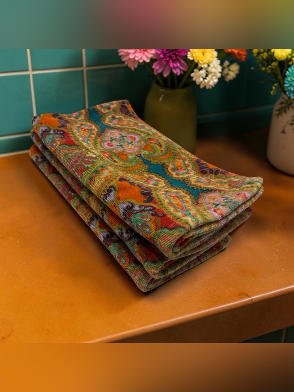 Set 3 World Market Venice Multicolor Paisley Hand Towels Ornate Venetian Boho
